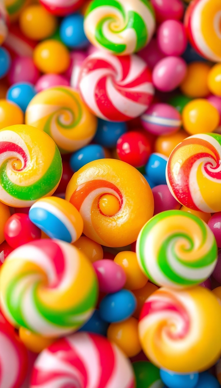 Free AI Mixed Candies Close Up iPhone Sleek Wallpaper